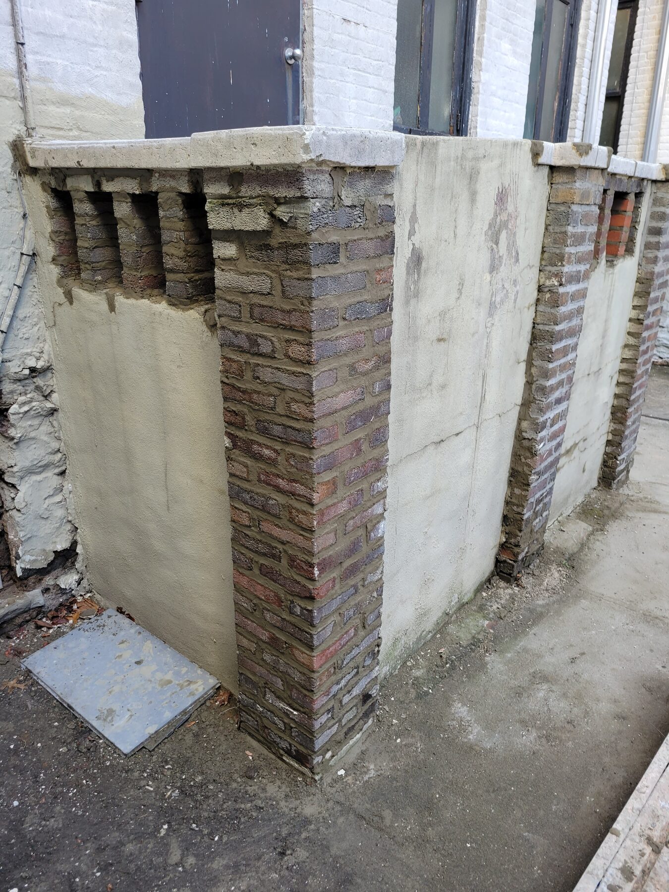 Freshly repointed brick corner pier, Crown Heights, Brooklyn