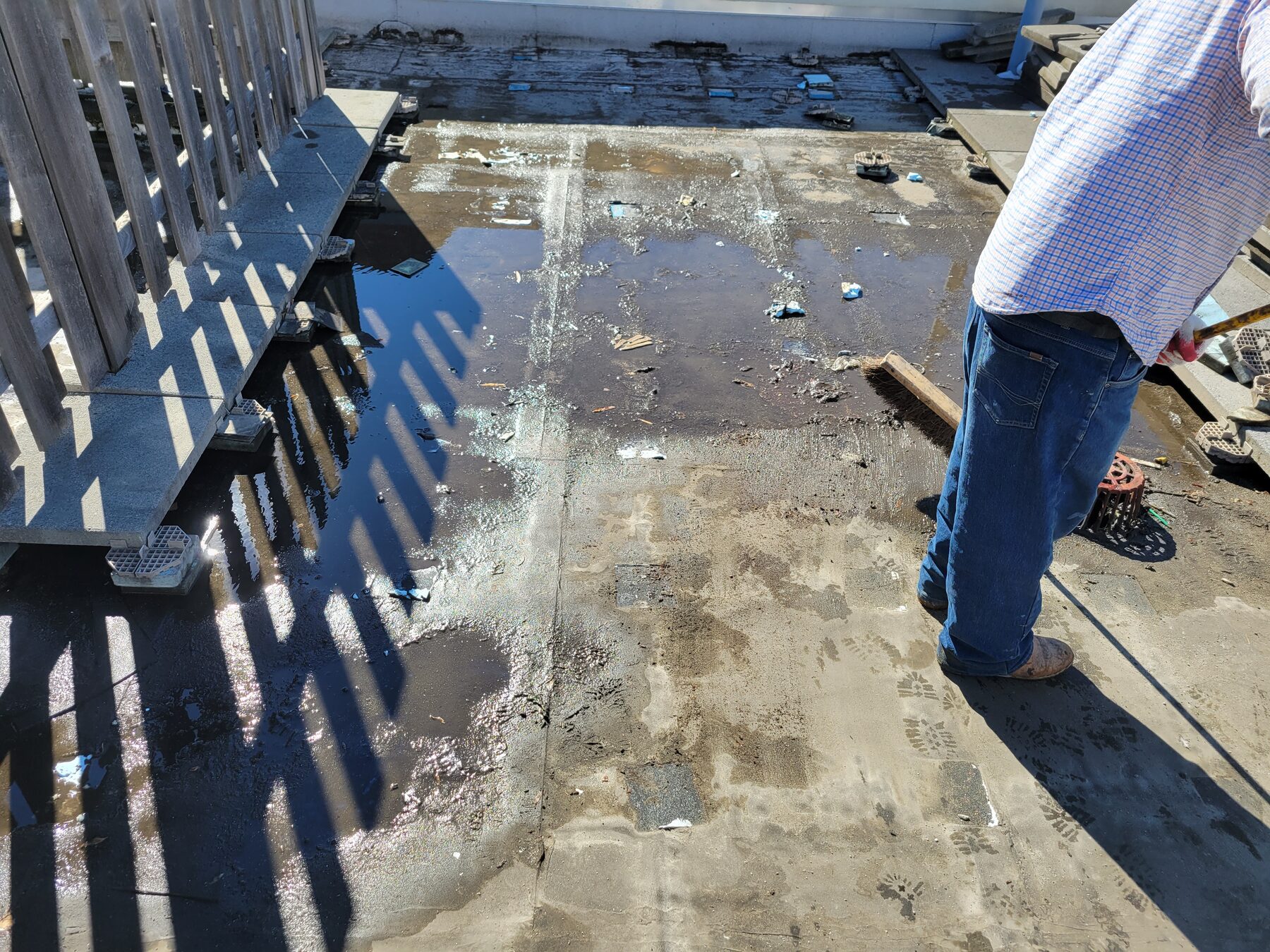 Roof pavers removed to diagnose leak, Brooklyn Heights, Brooklyn