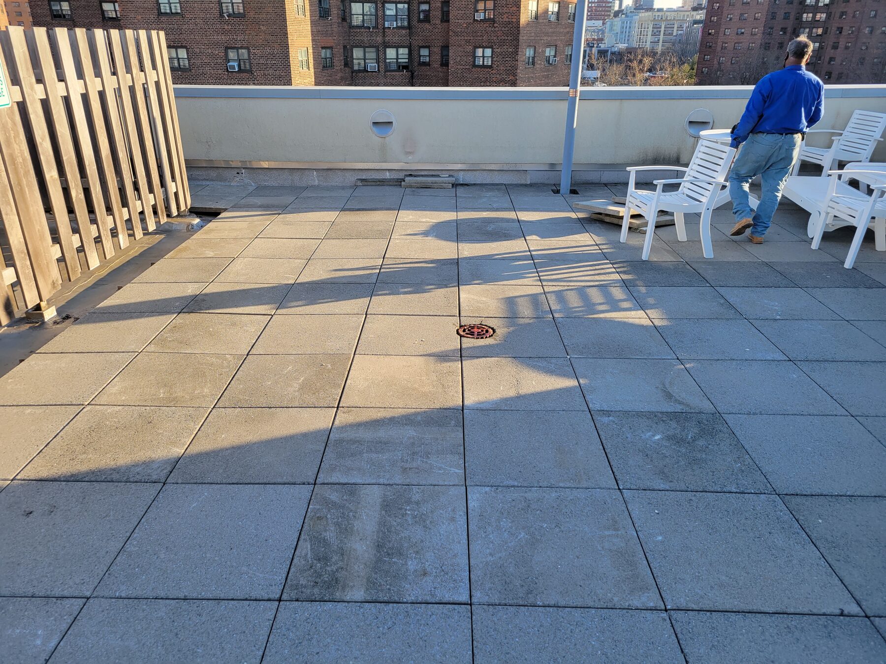 Roof deck pavers reinstalled after roof replacement, Brooklyn Heights, Brooklyn